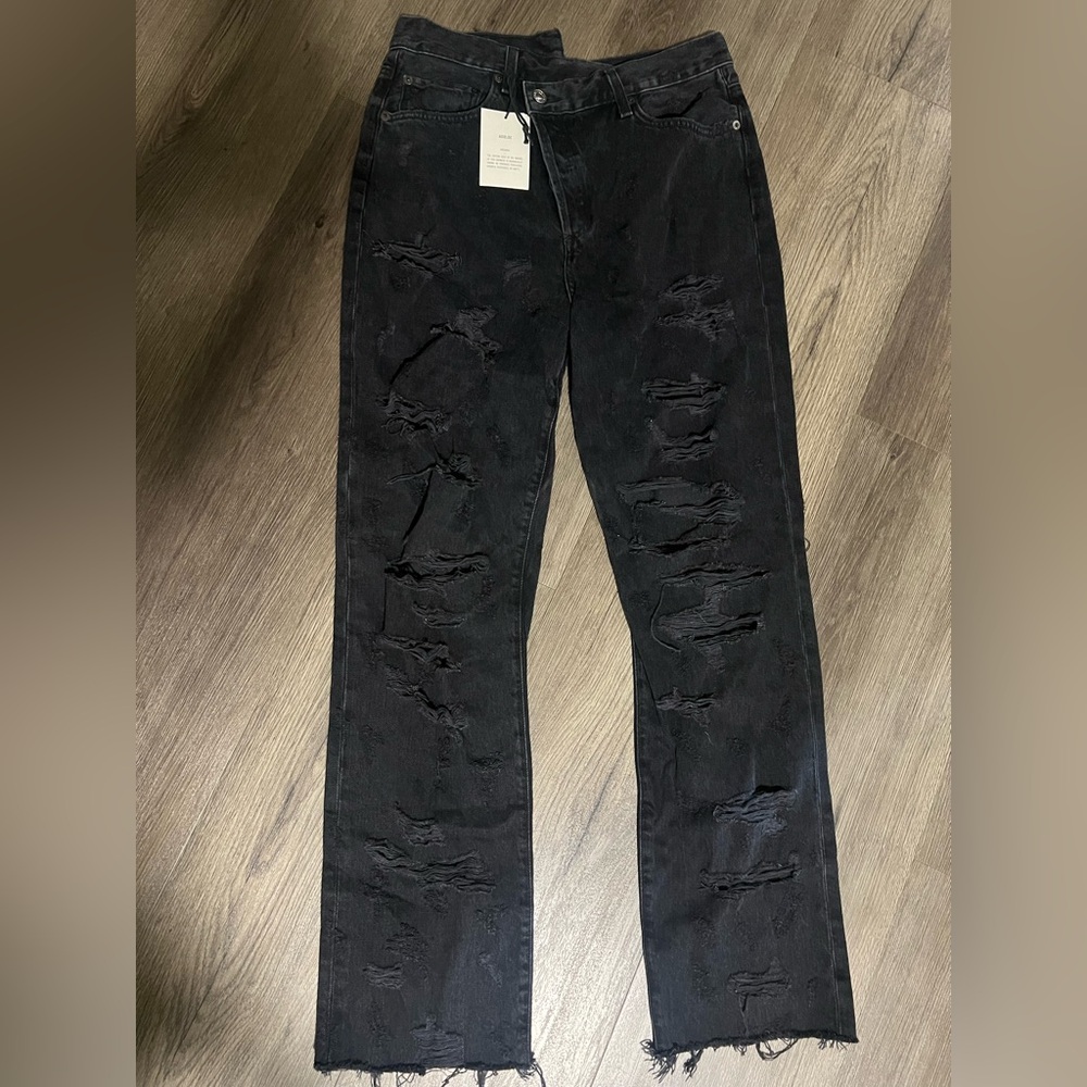 Agolde Jeans Womens 29 Washed Black Distressed Stretch jeans raw cut new
